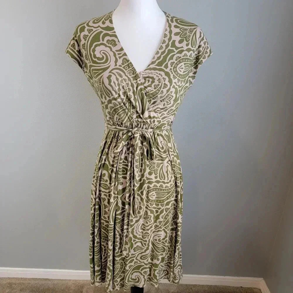 Boden Jersey Dress Paisley Print Wrap Front Capped Sleeve Stretch 4P